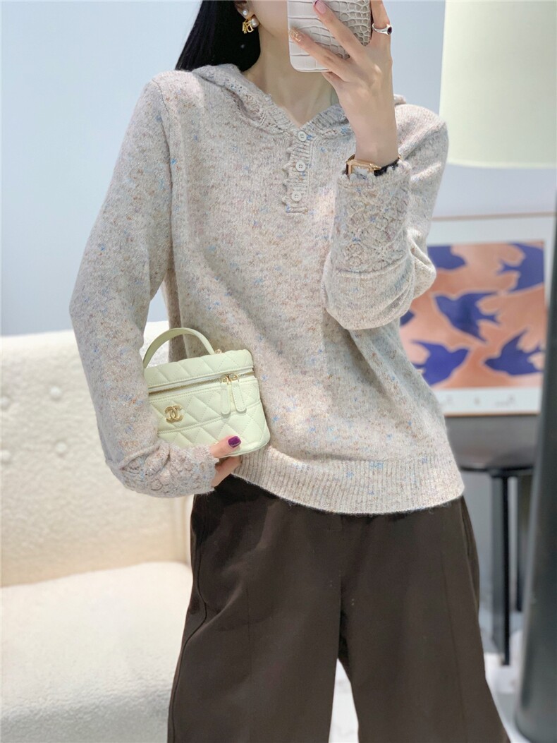 2025年秋季时尚百搭通勤简约休闲彩纱半开扣毛衫，女装羊毛衫，晨旭羊绒