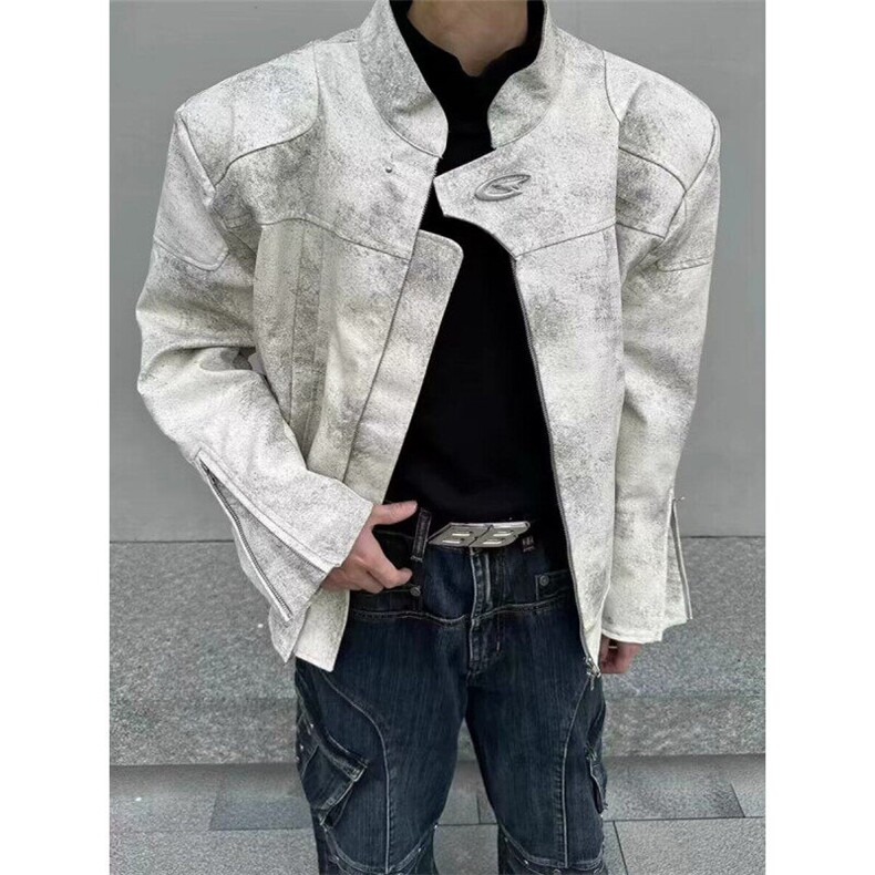 高品质小众高级感机车皮衣外套男宽松垫肩PU皮夹克LHT922-P95,男装夹克,星座1008