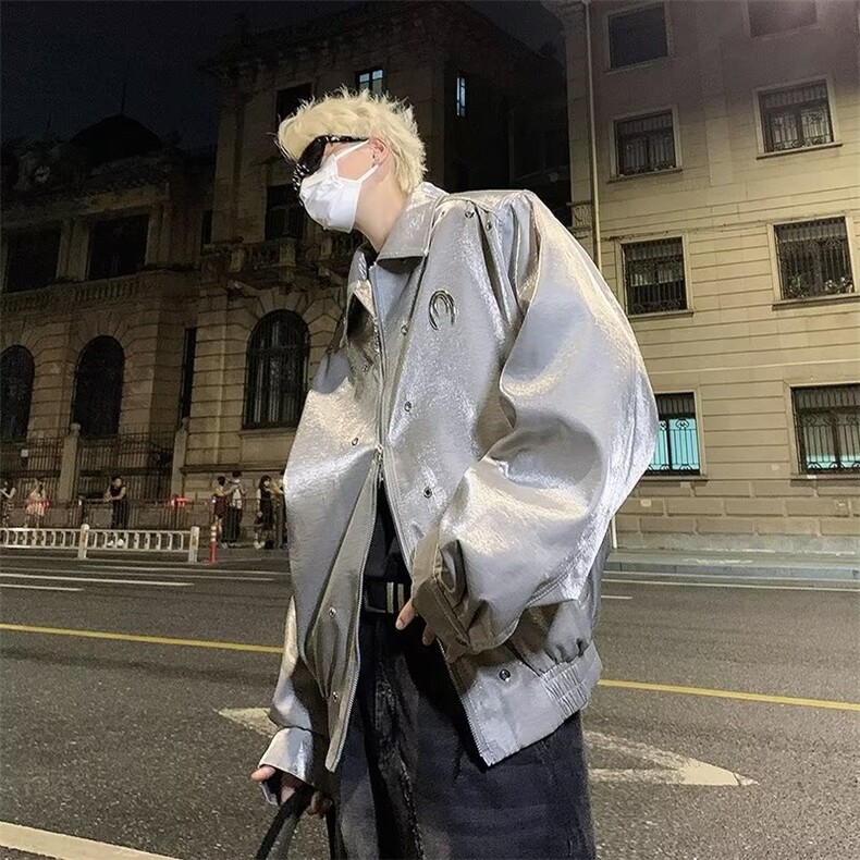 潮ins男短款外套时尚高级设计液态金属感拉链垫HY156-P77,女装短外套,星座1109-3