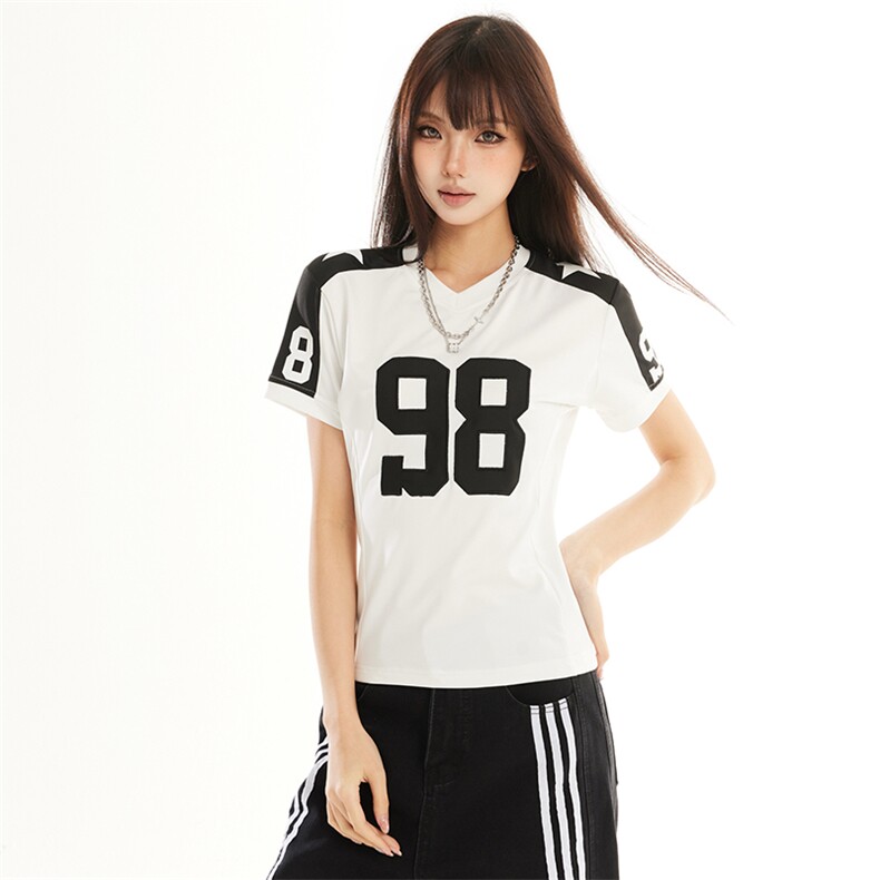 2026春季新款美式复古百搭刺绣短袖T恤女修身运动风上衣YD278-P40，男装T恤，星座509