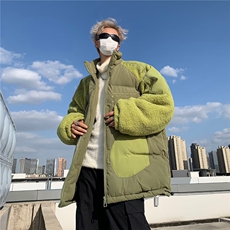 羊羔毛拼接棉服男冬季新款加厚情侣面包服设计感小众棉衣外套，男装棉衣，星座506A