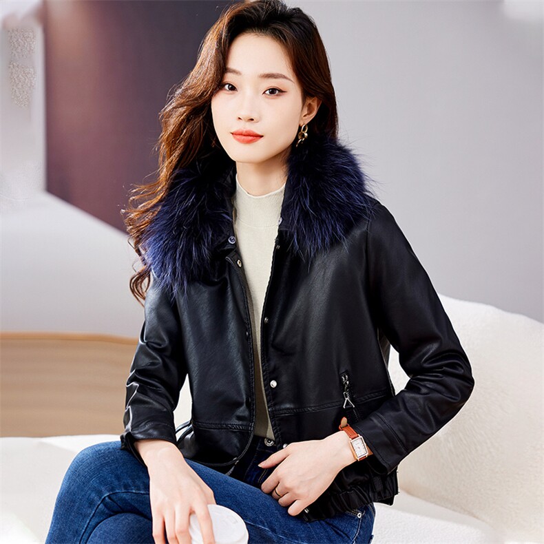 狐狸毛领皮衣外套女2022年冬季新款加绒加厚毛领可拆卸皮夹克外套,商品下架区,江南女神
