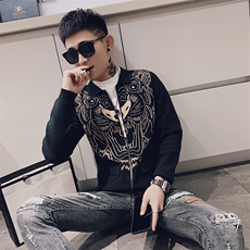 2021春秋季社会风小伙开衫拉链针织外套修身长袖毛衣翻领V1023-P95，男装针织衫/毛衣，星座308A