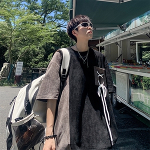 夏季不规则百搭短袖2024新款拼接撞色设计感T恤男 现货T1717-P35图片