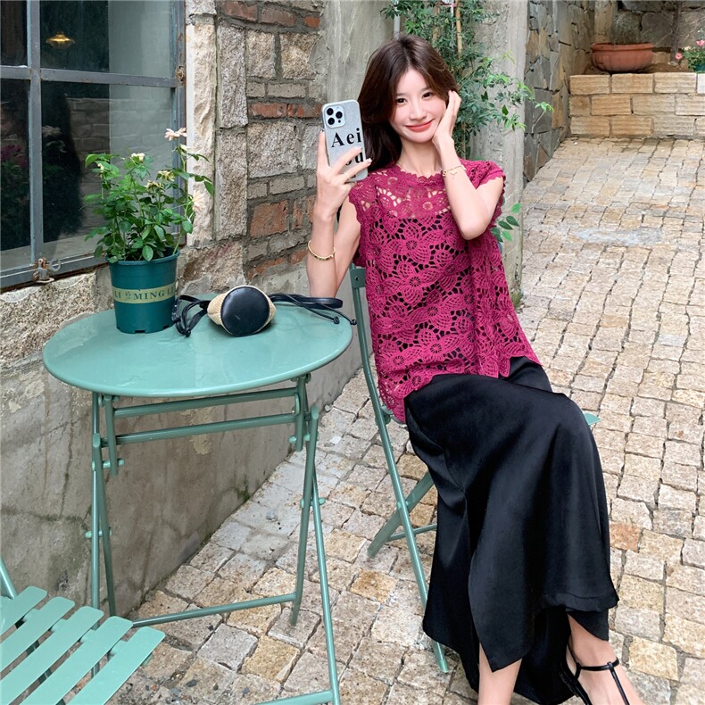 2025夏季新款韩版宽松显瘦百搭圆领无袖背心女潮款上衣半身裙套装,女装套装/套裙,秋水欣儿