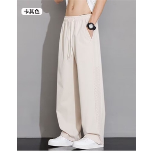 冰丝裤子男夏季薄款透气网眼宽松直筒运动休闲裤潮流速干垂感长裤图片