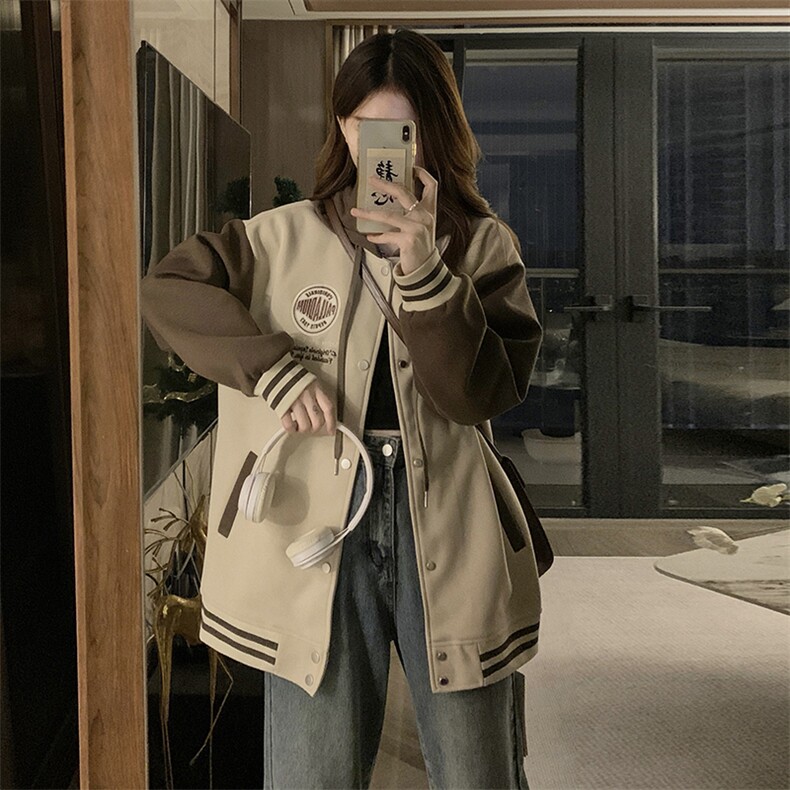 棒球服女春秋学院风连帽卫衣外套女初高中学生上衣C847-P100,女装短外套,星座911-2(原星座613-2）