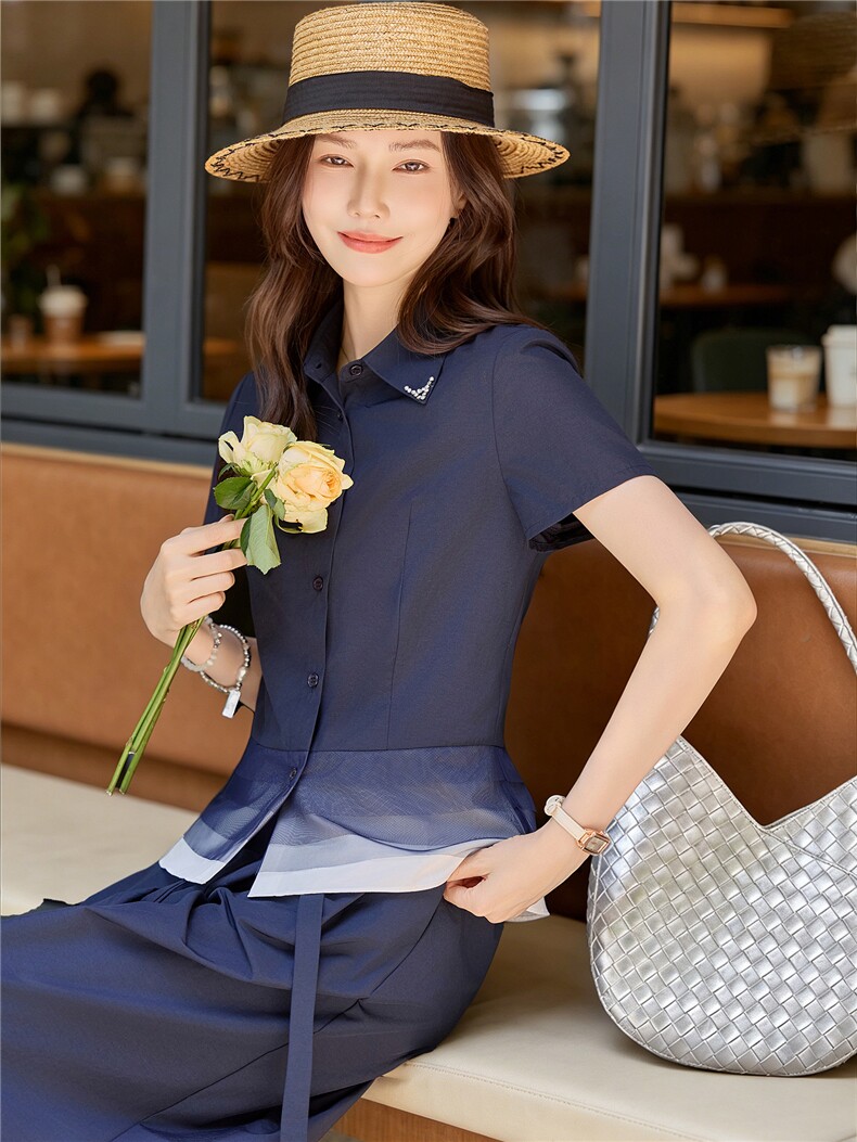 气质大方得体裙裤套装女2026夏新款时尚减龄拼接职场风两件套,女装套装/套裙,水衣源