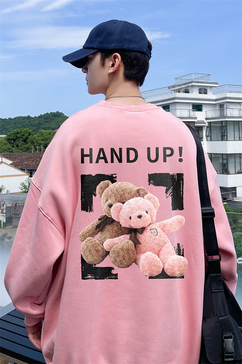 2023秋款小熊印花圆领宽松套头卫衣打底大码外套A071-W565-P40,男装卫衣,电商A071