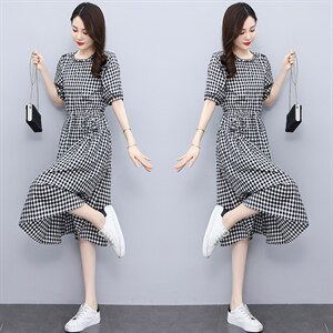 棉麻连衣裙女装2022夏季新款收腰显瘦女神范拼接短袖棉麻夏天裙子图片