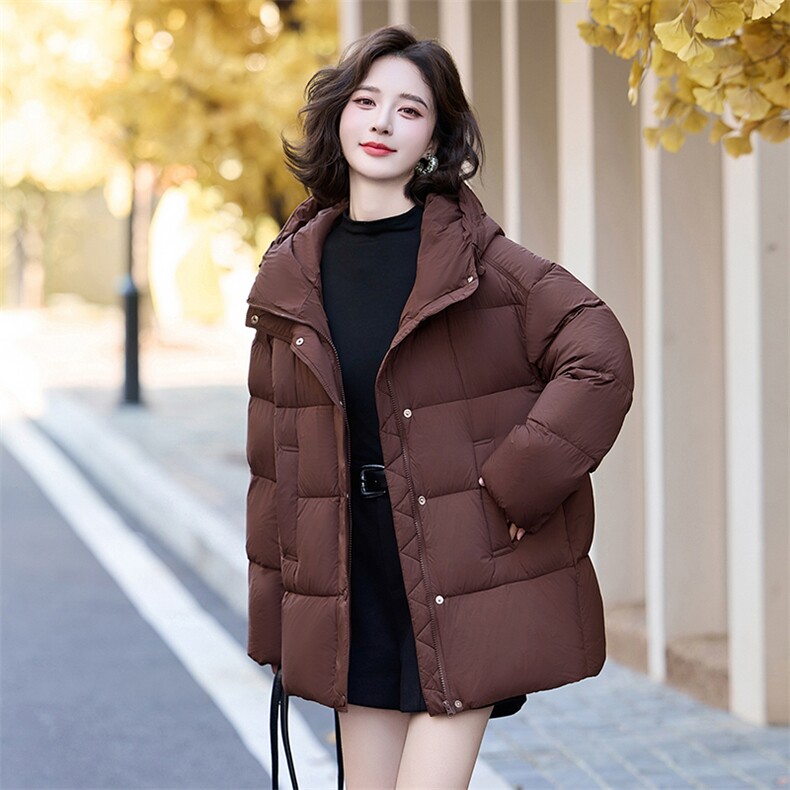 90%白鸭绒羽绒服女短款冬季小个子2024年新款泡芙加厚连帽外套,女装羽绒服,美沁