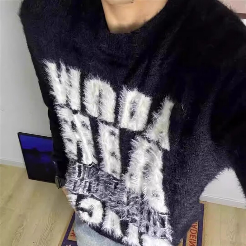 软糯慵懒风仿水貂毛字母毛衣针织衫男宽松上衣潮1001-1-MY245-P55,男装针织衫/毛衣,星座1001-1