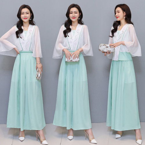 芷墨原创时尚改良汉服飘逸上衣阔腿裤两件套装茶服，女装婚纱/旗袍/礼服，芷墨服饰