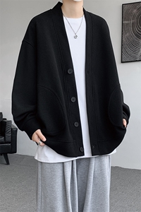 8XL-M春季开衫V领卫衣男港风日系慵懒风痞帅长袖上衣服外套KS001图片