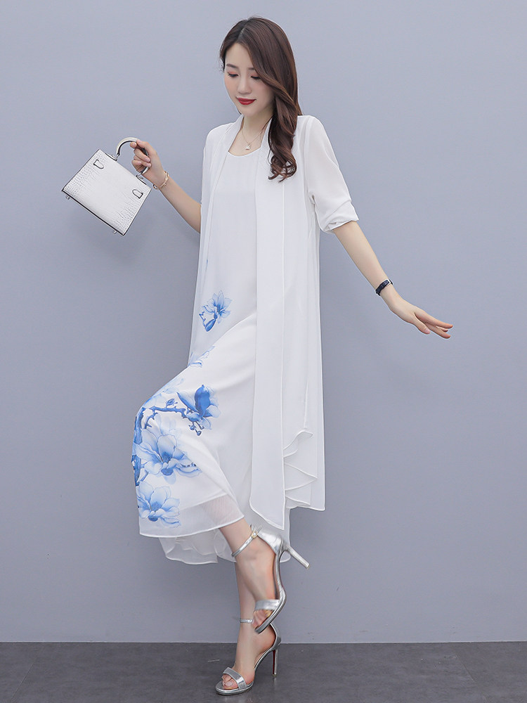 印花连衣裙夏季新款女无袖打底裙长款背心裙子春秋民族风,女装连衣裙,秀美人生