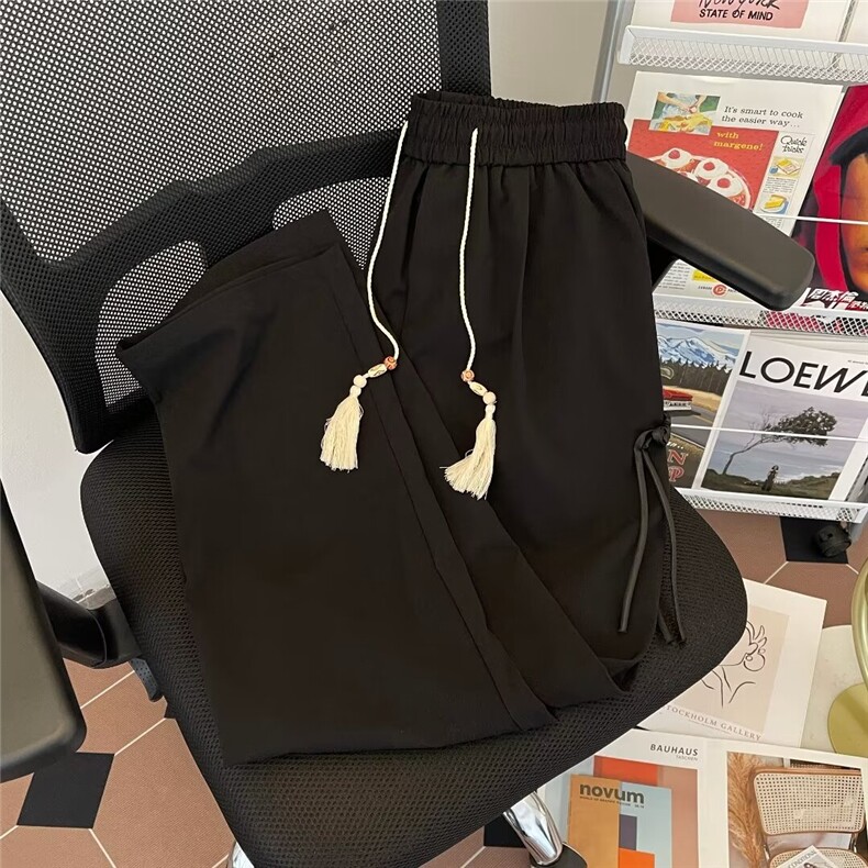24年新中式风裤子男女夏季薄款直筒垂感设计感休闲裤男女~K2804,男装休闲裤,星座601-2