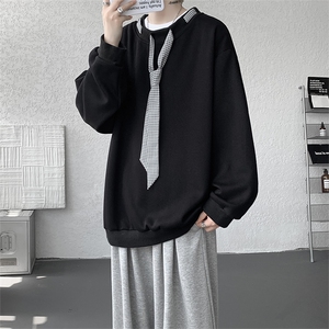 WY10160-特批50 控98 360g重磅格子拼接领带大码撞色个性卫衣男潮图片