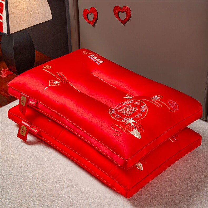 2025新款全棉婚庆护颈枕头枕芯，枕套/枕芯，一起卖家纺