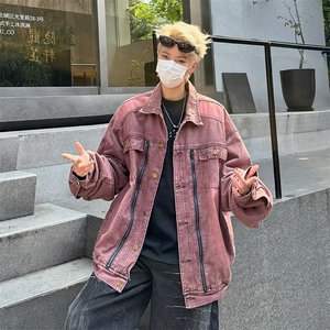 美式复古废土风水洗做旧牛仔外套男女小众嘻哈宽松夹克 JK2291图片