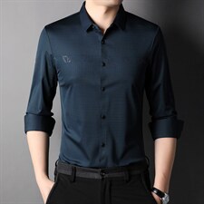 春秋季新款男士长袖衬衫商务休闲中年无痕衬衣爸爸秋装纯色上衣，男装衬衫，电商B212（原钱塘6029）