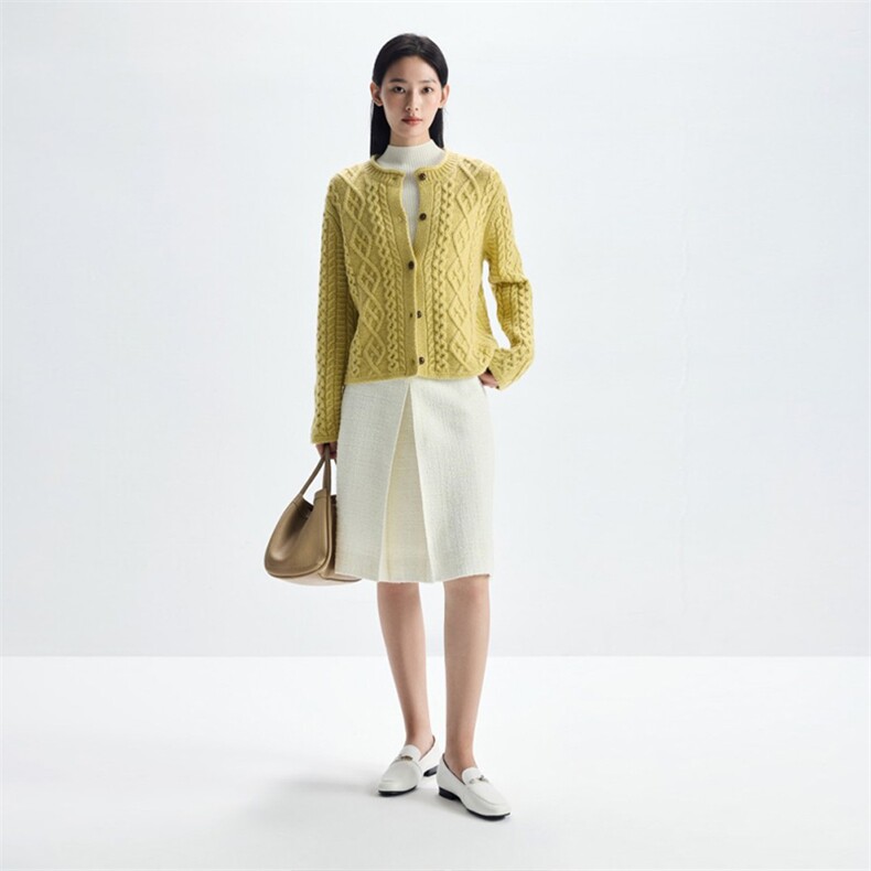 2025年秋季时尚百搭通勤简约休闲加厚麻花菱形开衫，女装羊绒衫，致织羊绒