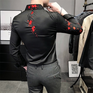秋冬男士长袖修身梅花刺绣修身衬衣衬衫休闲A236-8826-P55图片