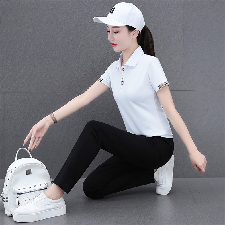 燕颉女士夏季天丝罗马棉运动套装薄款翻领休闲服时尚跑步服两件套,女装套装/套裙,燕颉服饰
