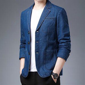 男士牛仔西服秋冬新款修身韩版小西装男外套百搭上衣图片