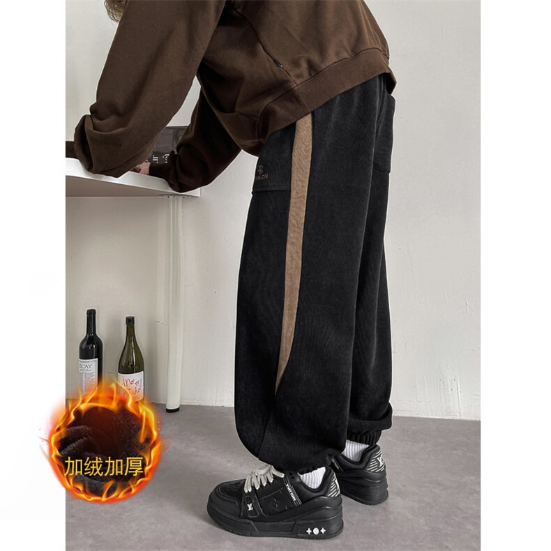冬季加绒加厚电脑刺绣欧棉绒超细条宽松休闲运动束脚裤男7662-P63,男装休闲裤,电商C305A