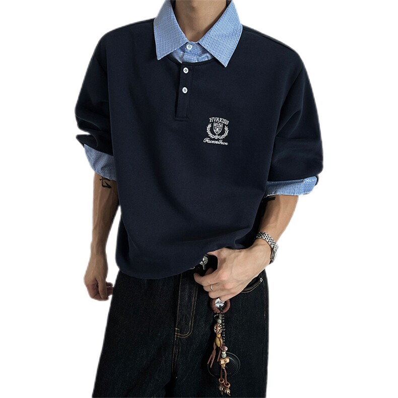 美式学院刺绣翻领假两件卫衣男女cp199-特p55,男装卫衣,电商B371