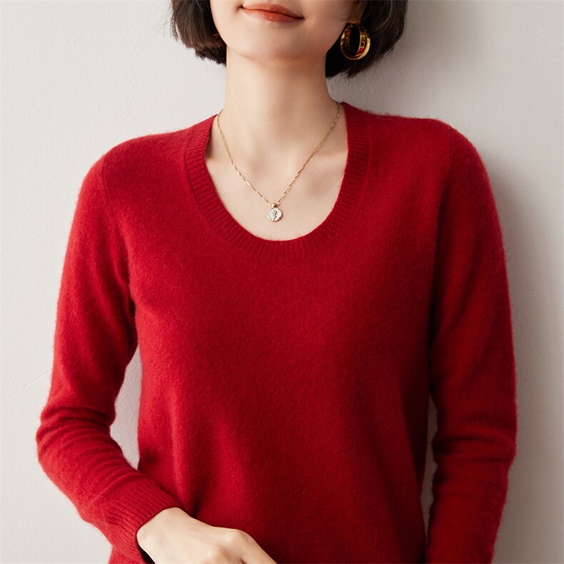 纯色打底衫女秋冬新款针织35%羊绒衫2024年秋冬季U领,女装羊绒衫,蒂暖羊绒