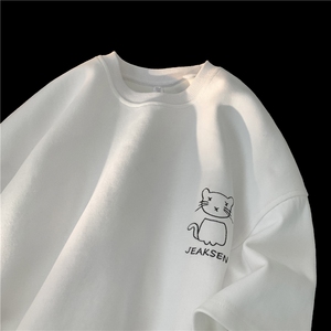夏季新款青少年潮半袖上衣简约小猫刺绣短袖JK23221-p35控49图片