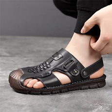 X5004-p135头层牛皮包头凉鞋男新款夏季沙滩鞋牛筋底凉拖鞋，男鞋凉鞋，星座1407-3