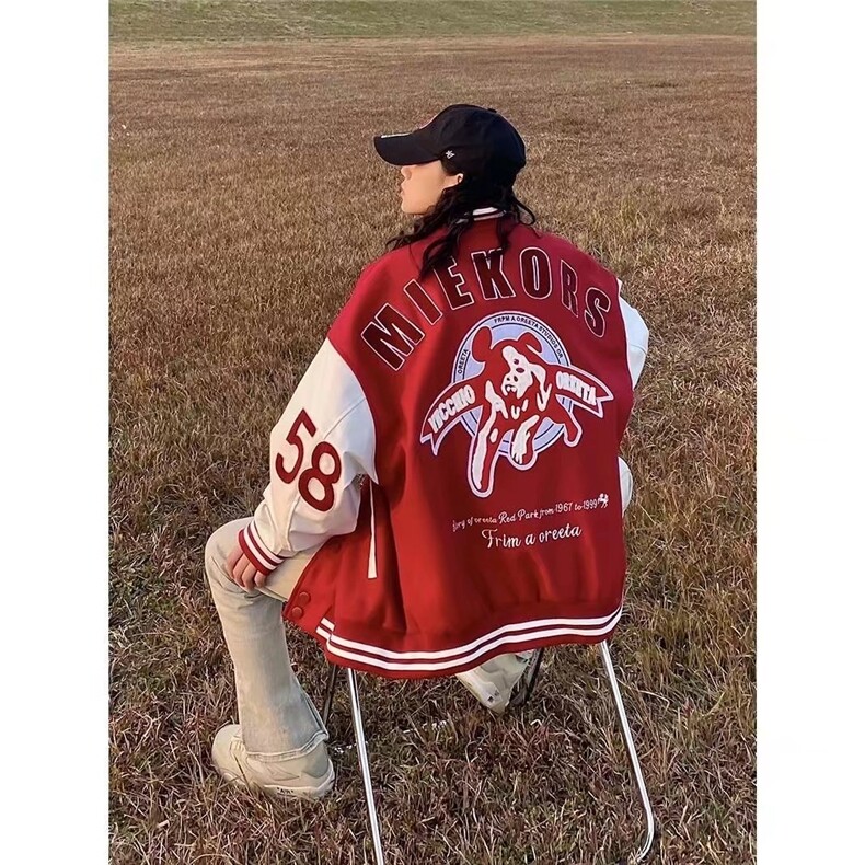 美式复古字母刺绣高街vibe风棒球服夹克男情侣外套218-8WT963P65图片