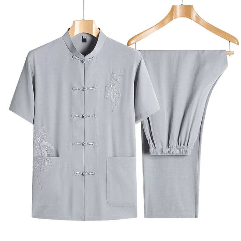 风唐装套装爸爸男款中式短袖夏装爷爷汉服宽松TR2185-P95,男装民族服装,星座1105-3