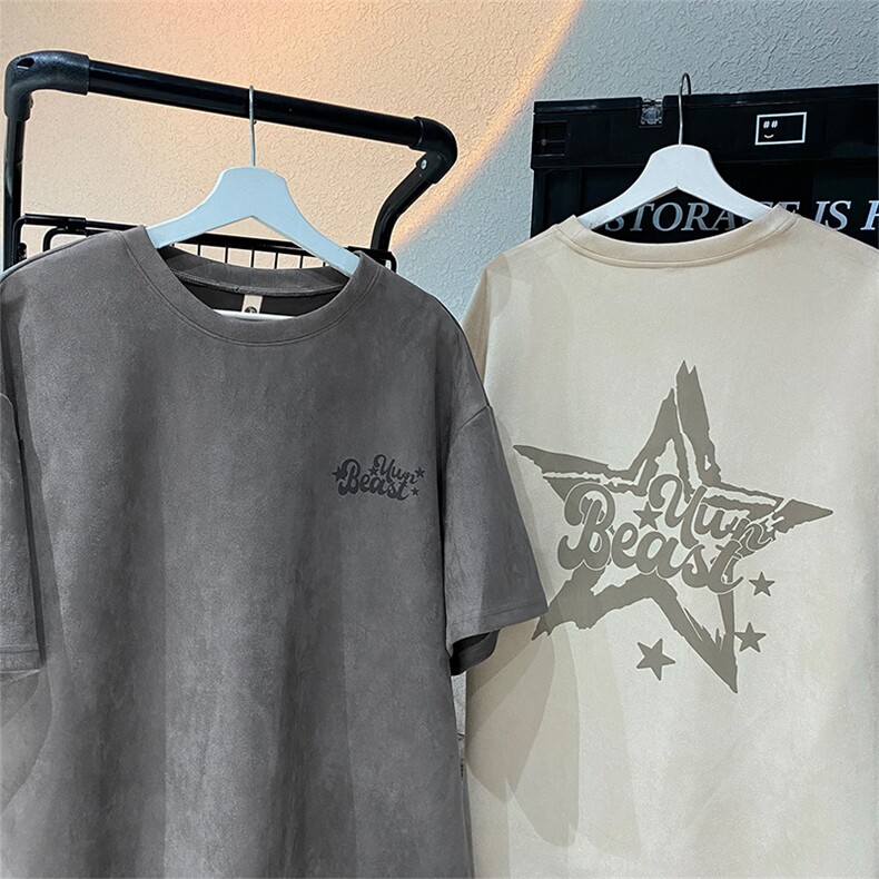 烧花麂皮绒T恤XY5516-TP20控价38美式百搭圆领T恤潮牌宽松上衣,男装T恤,电商A102-1
