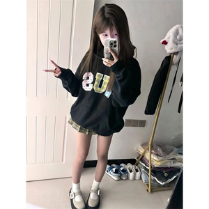5283-P52纯棉华棉复合原版刺绣秋冬宽松连帽卫衣薄款/加绒
