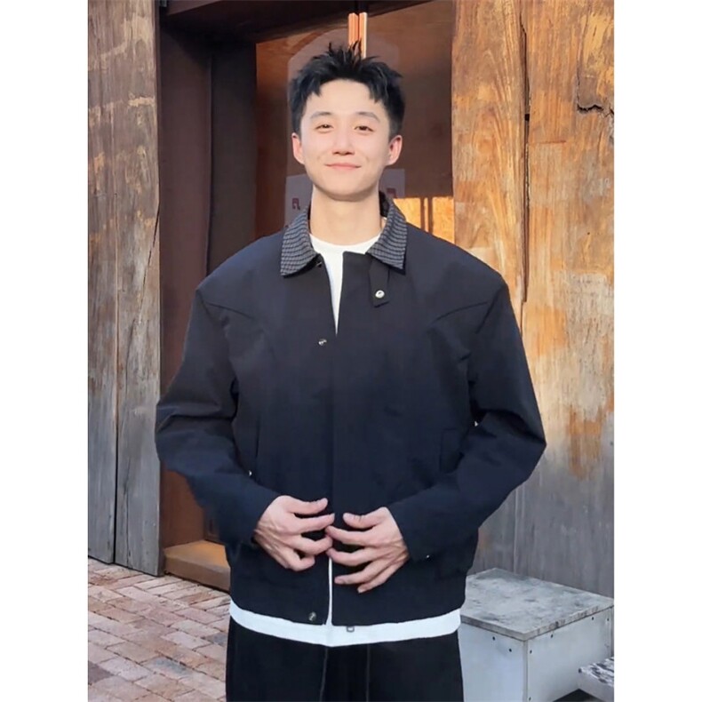 网图现货秋季拼接撞色翻领意式夹克外套立体裁剪外套夹克男P58,男装夹克,电商C306-1