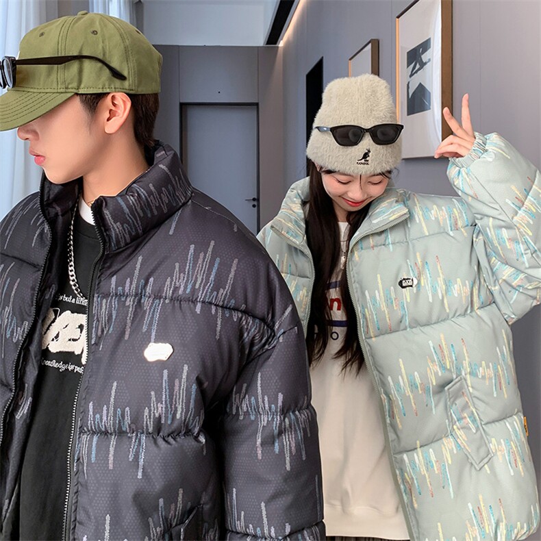 棉服男女七彩线印花棉衣立领面包服棉袄加厚外套3359-P70控108图片