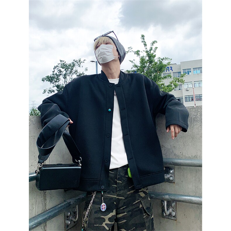 420克重磅棒球领纯色宽松休闲慵懒感上衣外套男女W4686-特价P58，男装卫衣，电商A007