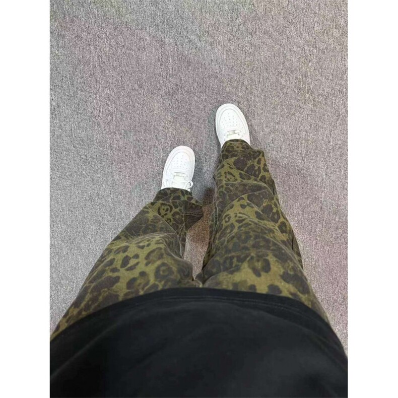 【有货】KZA25HH-P55豹纹牛仔裤男直筒欧美vibe裤子美式高街,男装牛仔裤,星座1007（原301D）