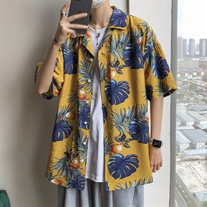 21年夏季短袖衬衫男宽松落肩港风西装领衬衫男DS-C407-CS303-P35图片