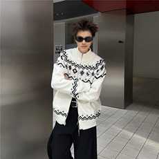 民族风花瓣费尔岛宽松慵懒感开衫毛衣男女冬季针织外套MZ924-P59，男装针织衫/毛衣，星座412-3