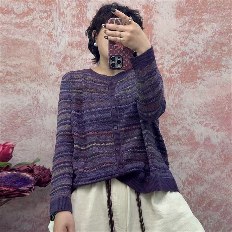 2025年秋季新款渐变色针织女士开衫时尚休闲通勤百搭，女装针织衫/毛衣，秋虹羊绒