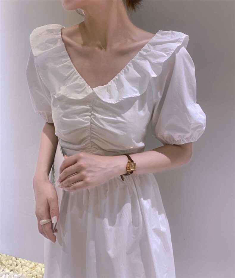 荷叶边连衣裙，女装连衣裙，驿谷