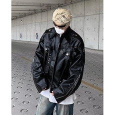 ZN9503-P85潮牌痞帅皮衣短外套春秋款小众高级感短款机车服夹克，男装夹克，电商C233