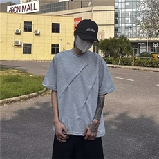 活页剪裁短袖T恤男夏美式高街解构圆领套头衫潮牌设计感宽松体恤，男装T恤，星座506A