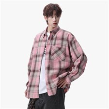 衬衫男春季新款港风宽松磨毛大码格子长袖衬衣CS606-特P28，男装衬衫，星座214-3
