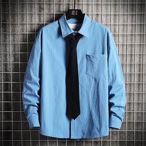LC42099-P45痞帅领带长袖衬衫男士大码dk制服男jk衬衣男 网格挂拍图片