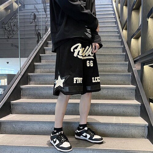 夏季潮牌字母休闲短裤男女街头宽松直筒中性运动五分裤子D990-p33,男装休闲裤,星座1008-1